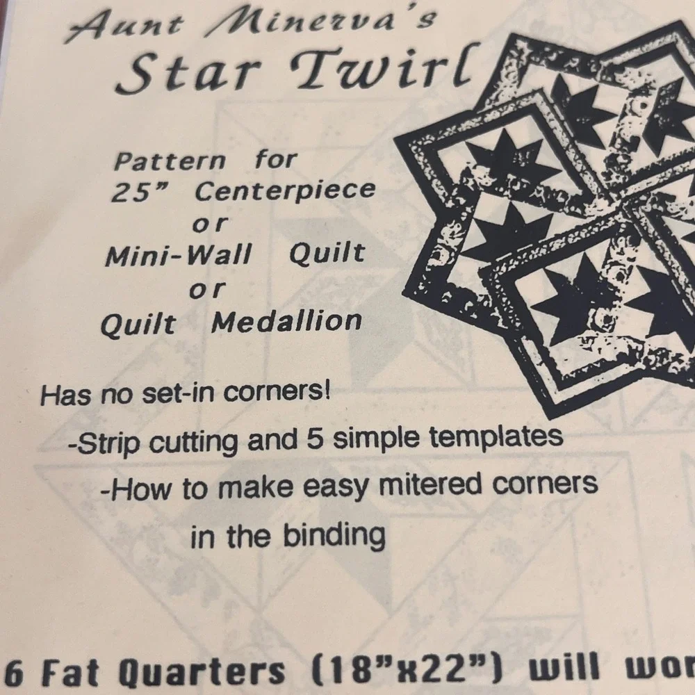 Carrie's Treasured Traditions Aunt Minerva's Star Twirl Quilt Pattern 1996